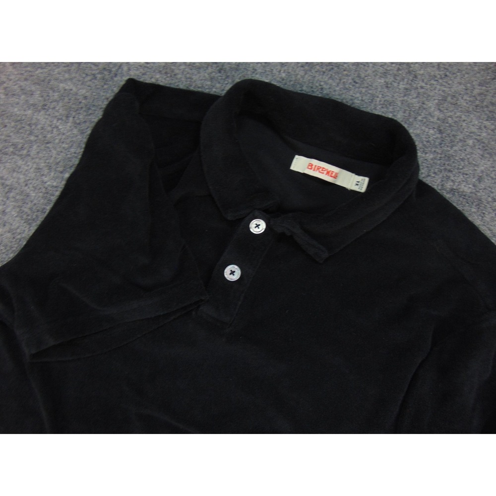 Birdwell Terry Cloth Polo Shirt Mens Large Black Solid Short Sleeve Beach Retro